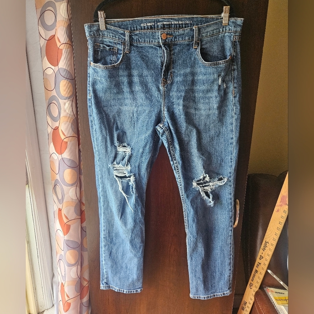Old Navy Boyfriend Straight Distressed Blue Jeans Size 14